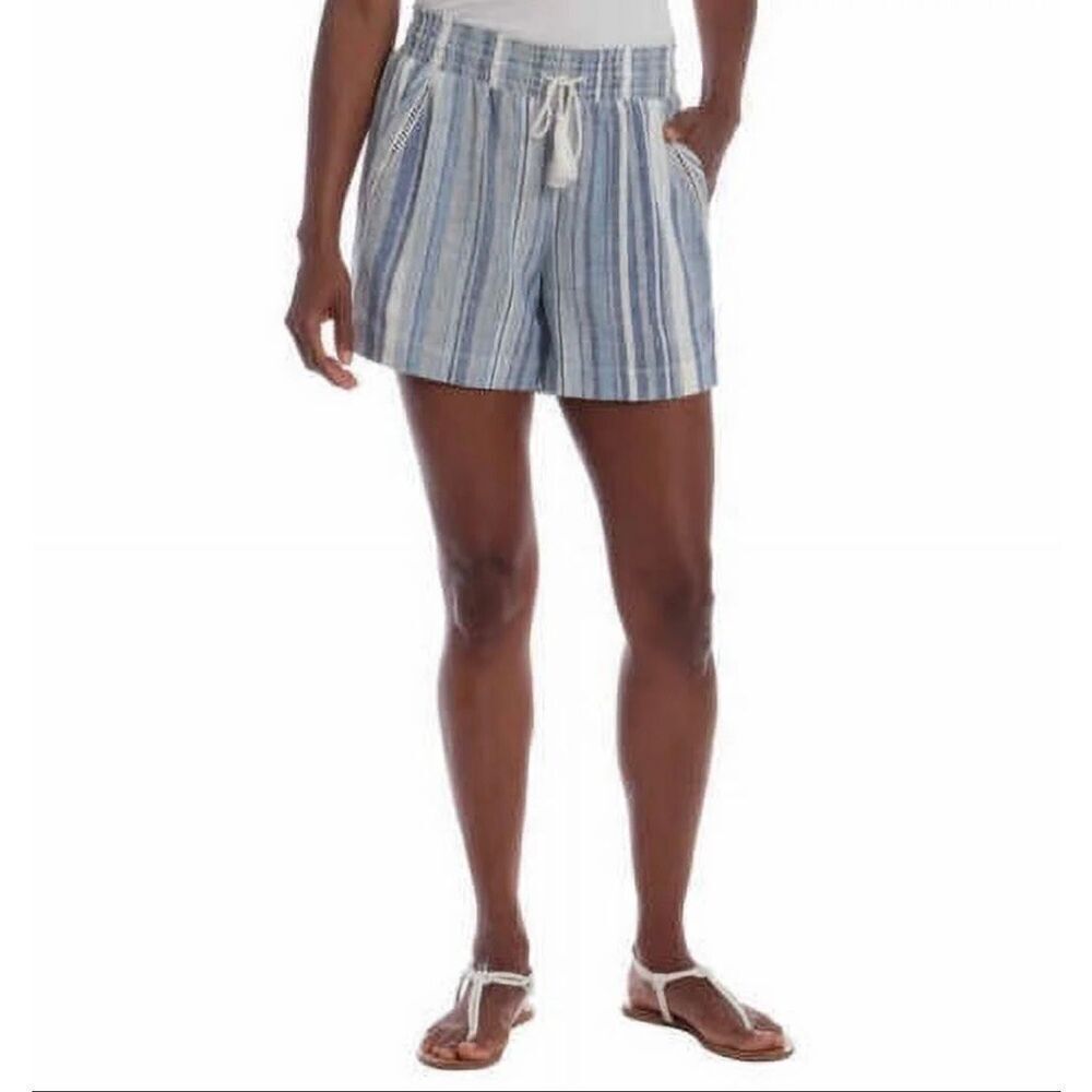 Womens Briggs New York Linen Blend Pull-On Shorts with Tassel Drawstring - Sz M